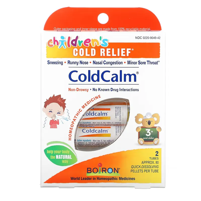 Coldcalm, Children's Cold Relief, 3+ and Older, 2 Tubes, Approx. 80 Quick Dissolving Pellets Each