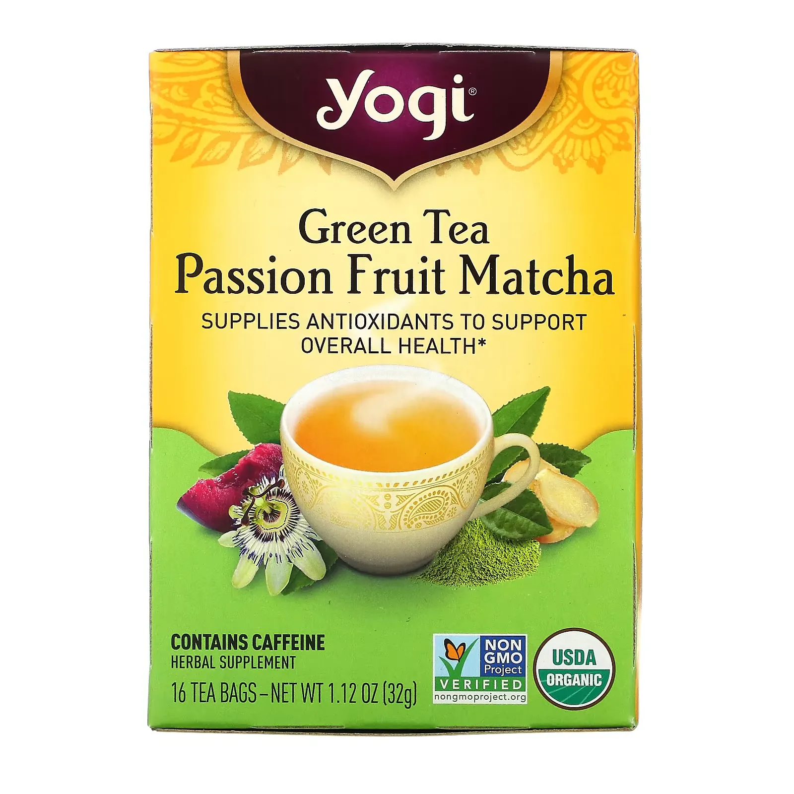 Green Tea, Passion Fruit Matcha, 16 Tea Bags, 1.12 oz (32 g)