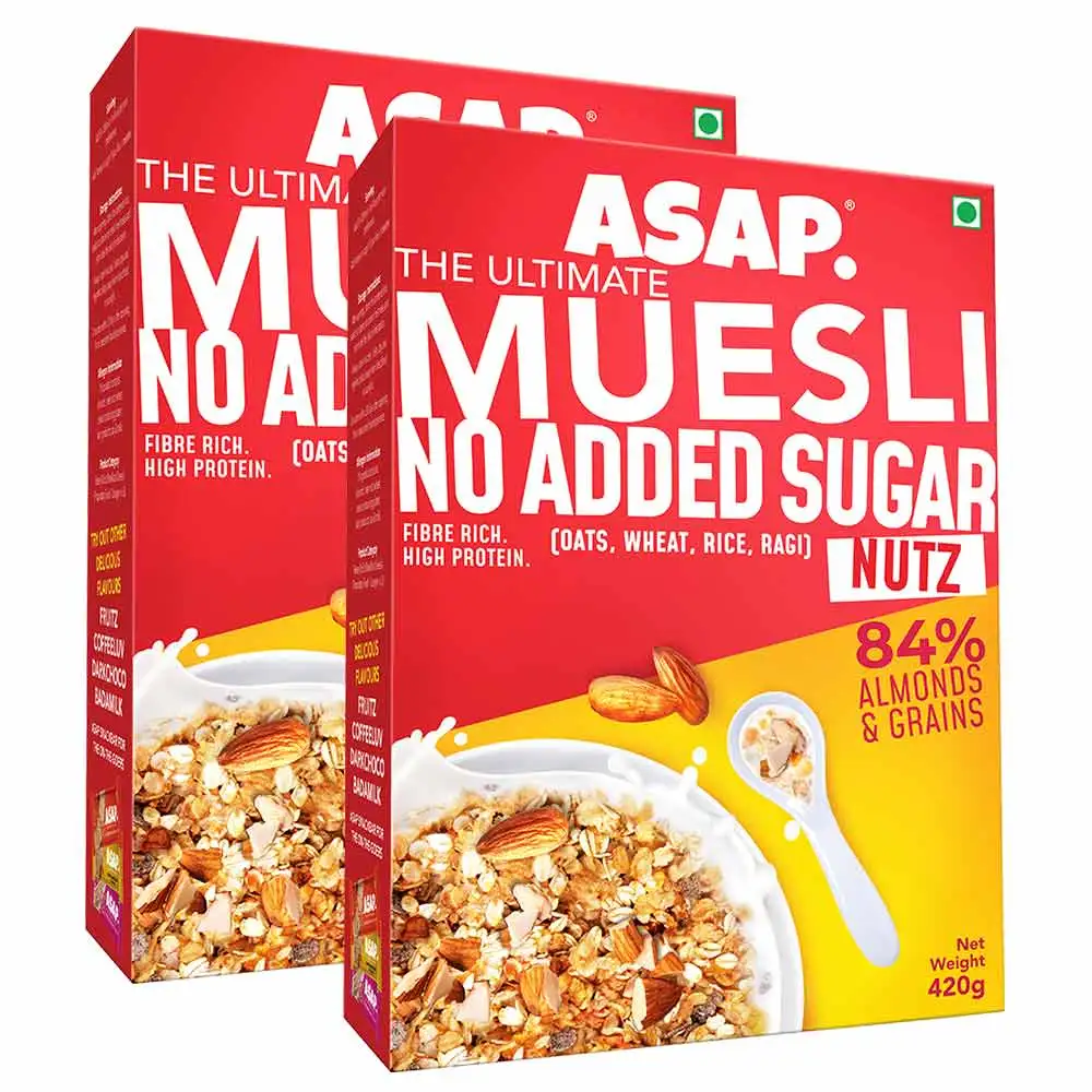 ASAP The Ultimate Muesli No Added Sugar,  420 g  Oats Wheat Rice & Ragi Pack of 2