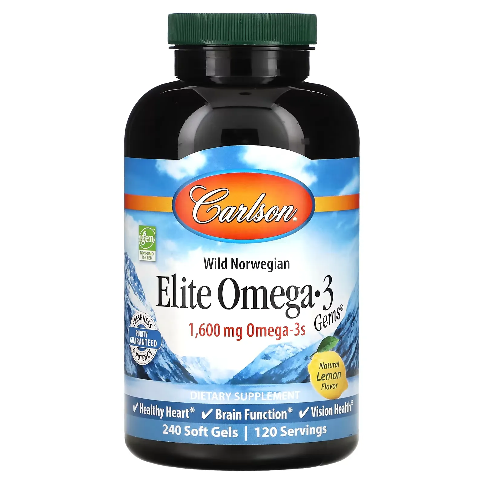 Elite Omega 3 Gems, Natural Lemon, 800 mg, 240 Soft Gels