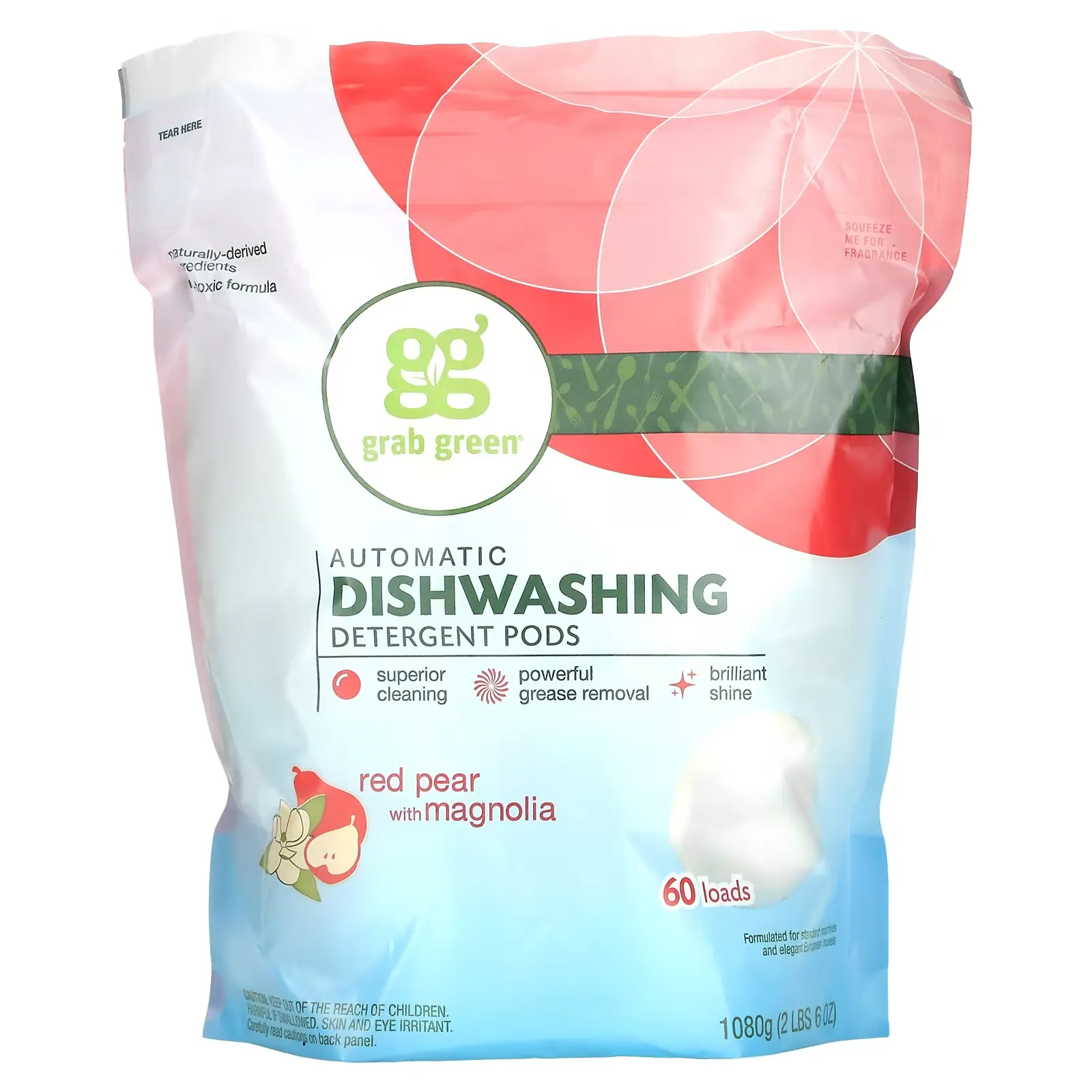 Automatic Dishwashing Detergent Pods, Red Pear with Magnolia, 60 Loads, 2 lbs 6 oz (1080 g)