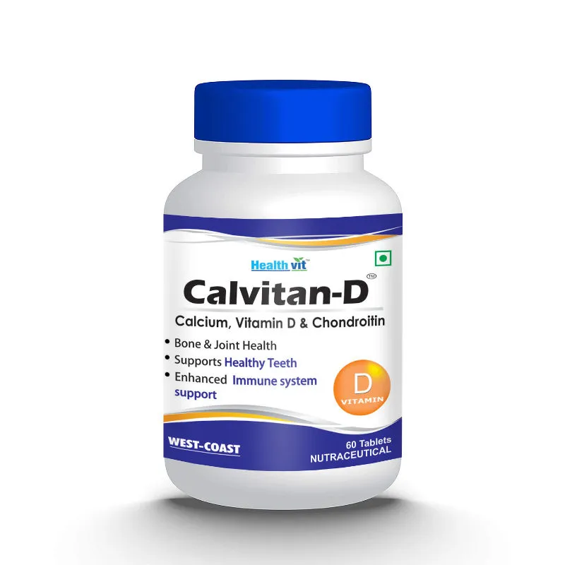 Healthvit Calvitan-D Calcium, Vitamin D & Chondroitin Ideal for Bone, Muscle Health & Joint Support of Men & Women - Tablets (Pack of 2)