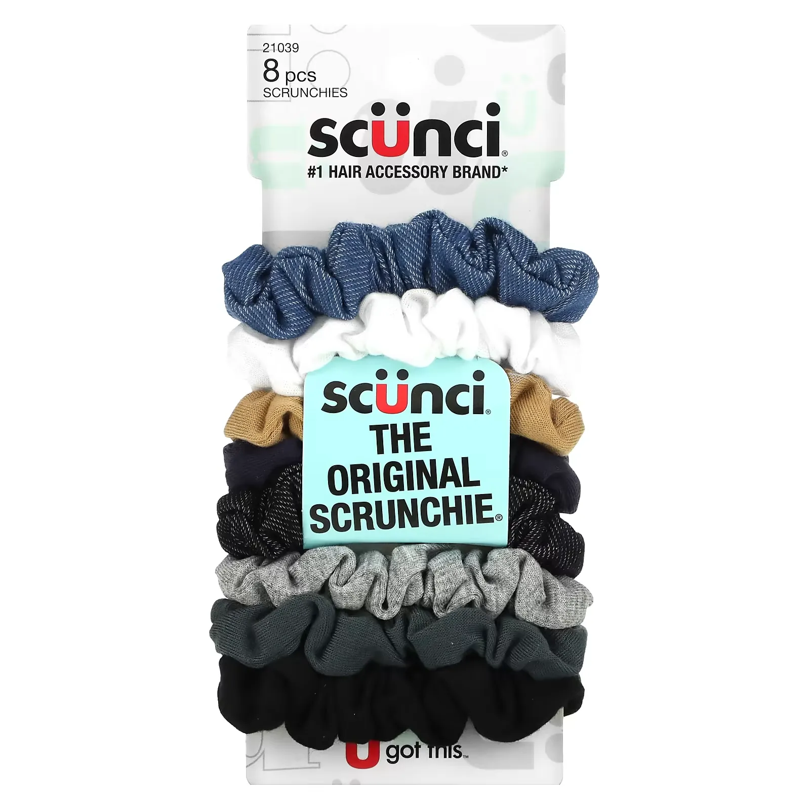 The Original Scrunchie, Assorted Denim Colors, 8 Pieces