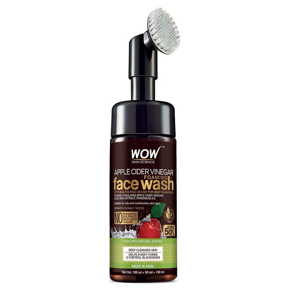 WOW Skin Science Apple Cider Vinegar Foaming Face Wash,  100 ml  with Built-in Face Brush