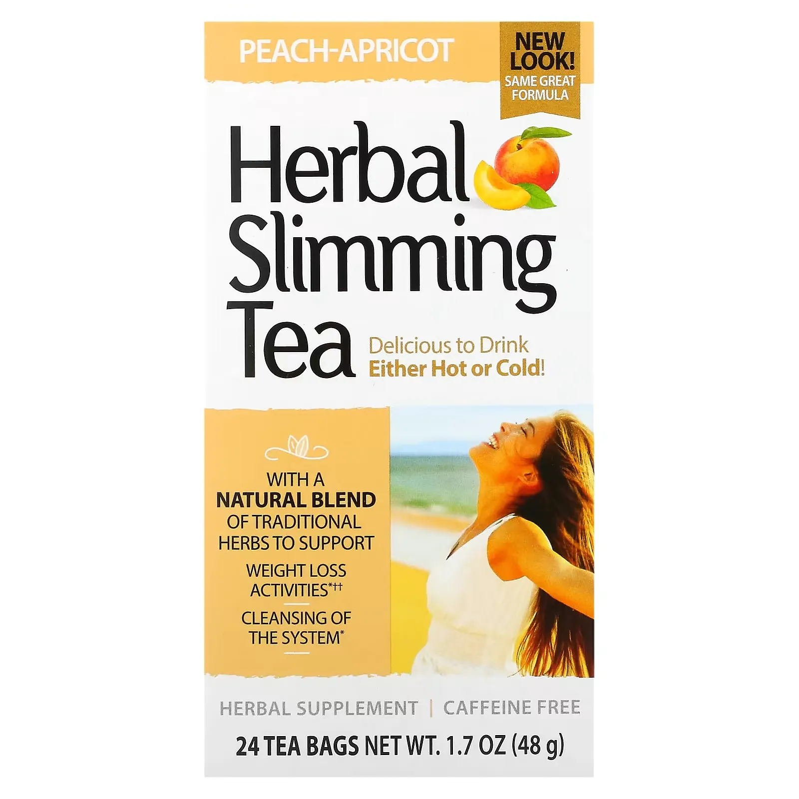 Herbal Slimming Tea, Peach-Apricot, Caffeine Free, 24 Tea Bags, 1.7 oz (48 g)