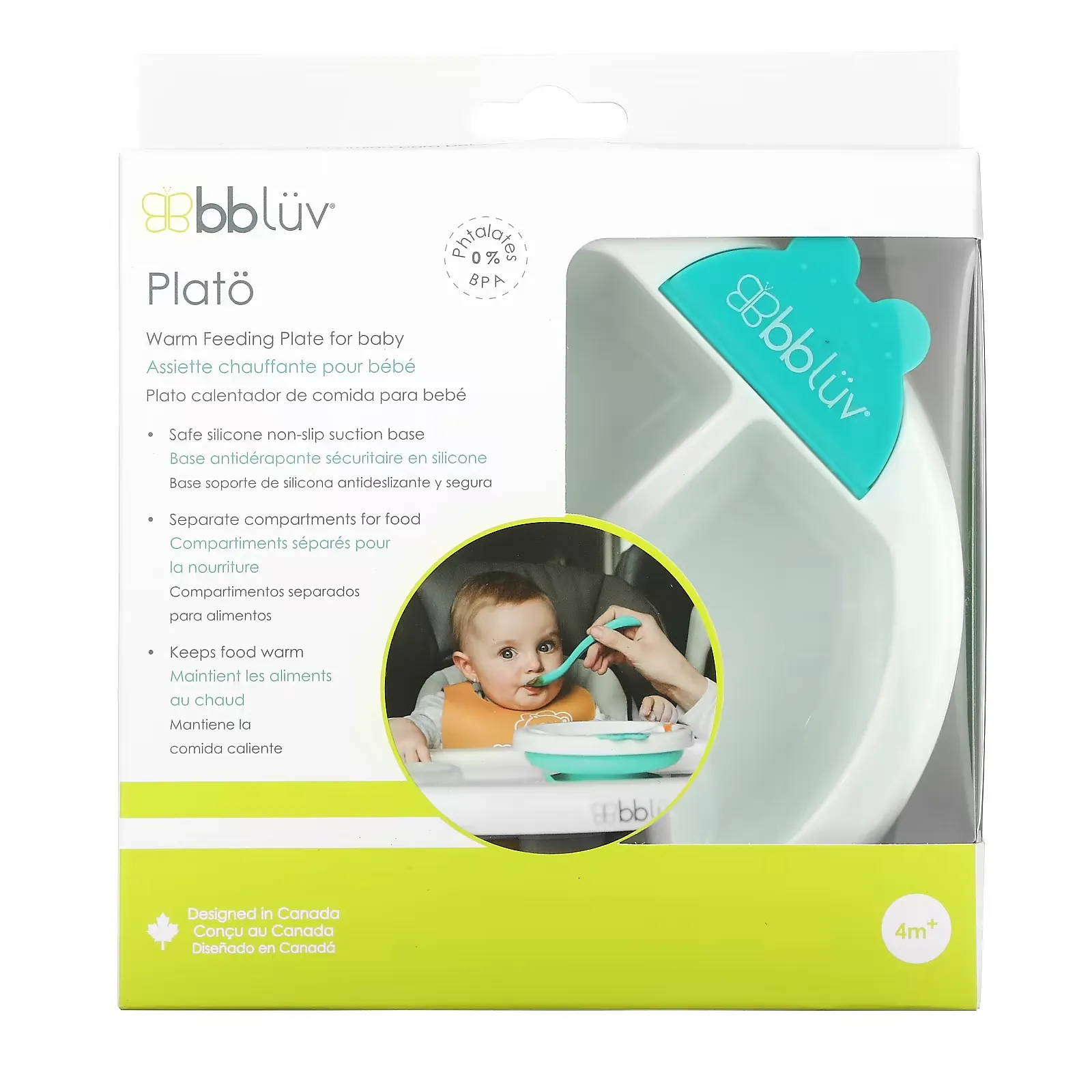 Plato, Warm Feeding Plate For Baby, 4+ Months, Green, 1 Count