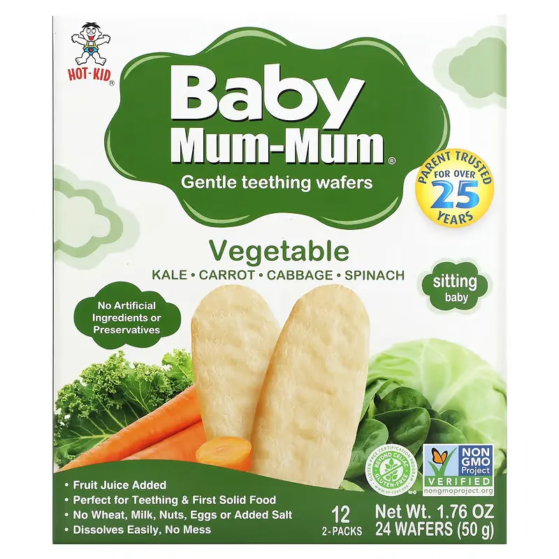 Baby Mum-Mum, Gentle Teething Wafers, Vegetable, 12 Packs, 2 Wafers Each