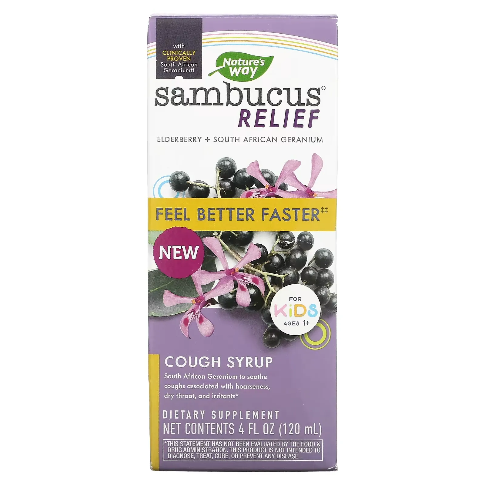 Sambucus Relief, Cough Syrup, For Kids, Ages 1+, Elderberry, 4 fl oz (120 ml)