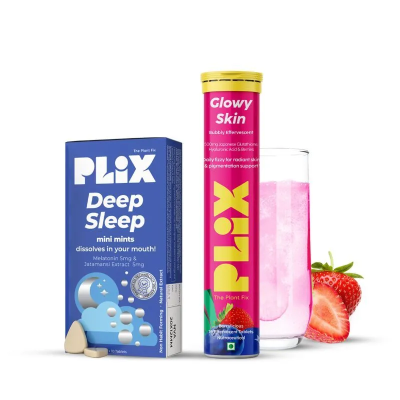 Plix Beauty Sleep Combo - Deep Sleep Mini Mints & Skin Glow Glutathione - Effervescent Tablets