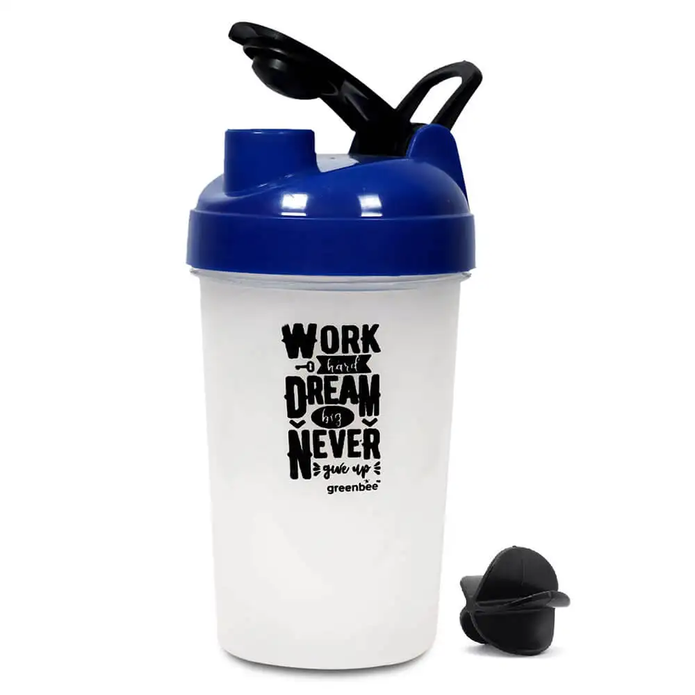 Greenbee Work Dream Never Protein Shaker,  Transparent with Dark Blue Cap  500 ml