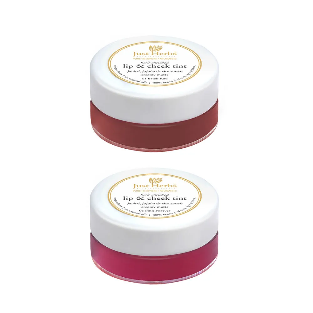 Just Herbs Lip and Cheek Tint Must Haves Pink Forever & Brick Red - Pack of 2