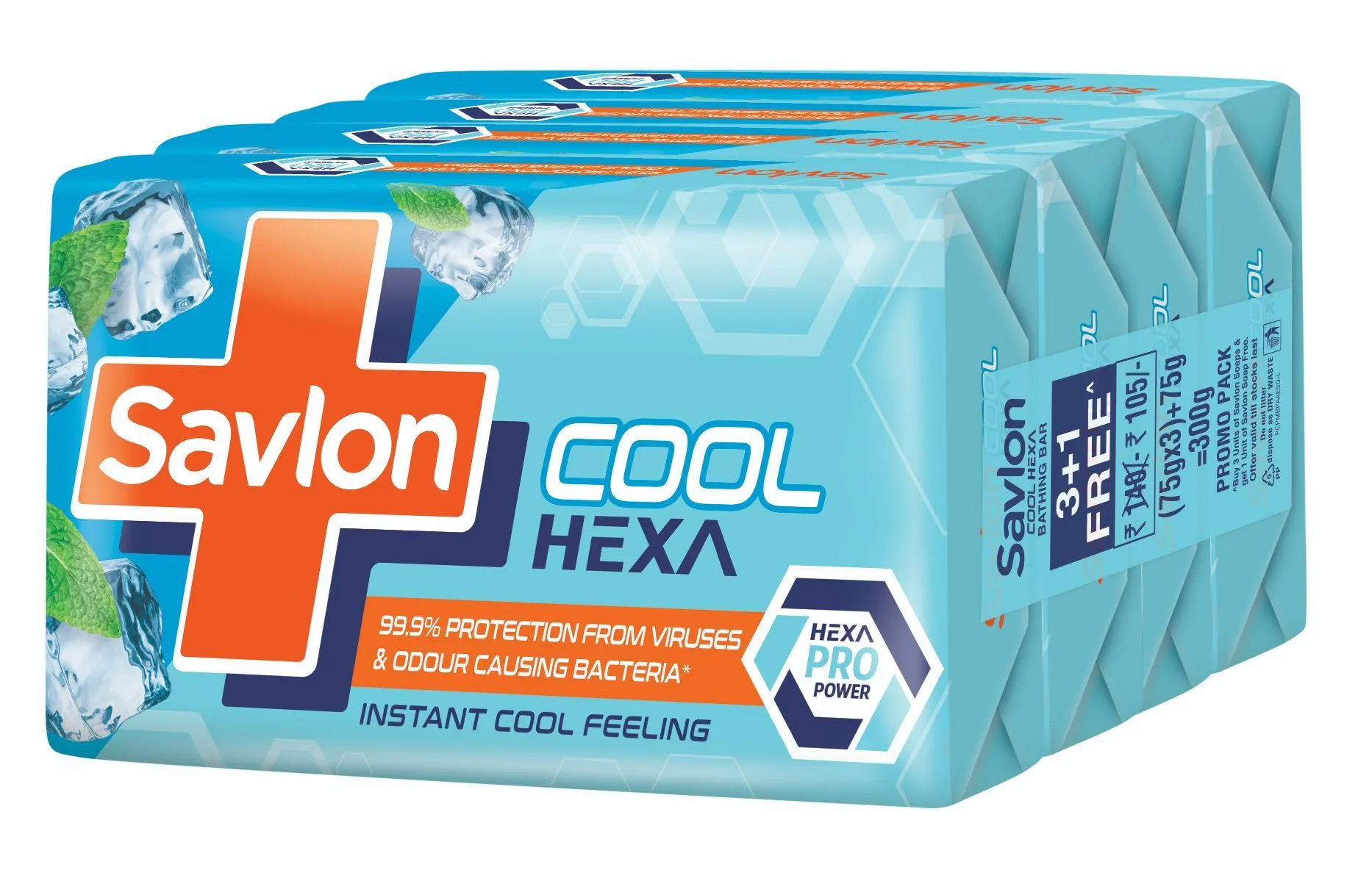 Savlon Cool Hexa Bathing Soap Bar with Instant Cool Feeling (Buy 3 Get 1)