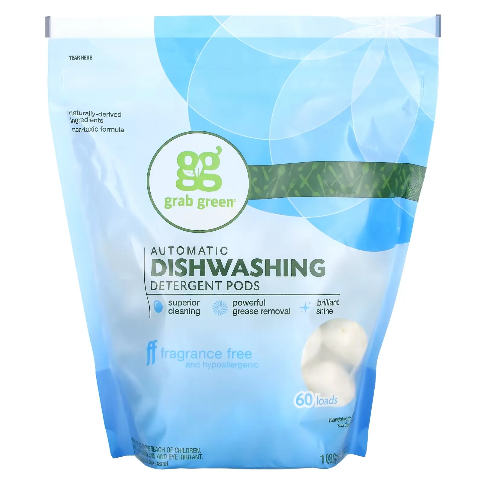 Automatic Dishwashing Detergent Pods, Fragrance Free, 60 Loads, 2 lbs 6 oz (1080 g)