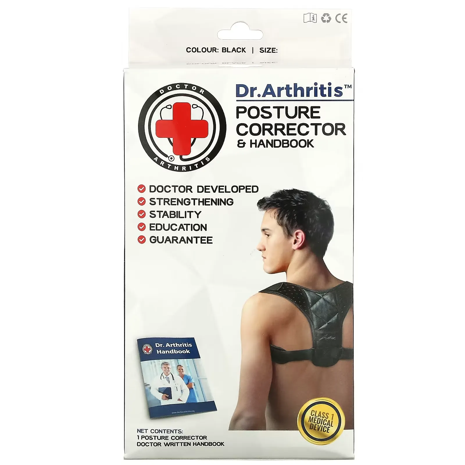 Posture Corrector & Handbook, Large, Black, 1 Corrector