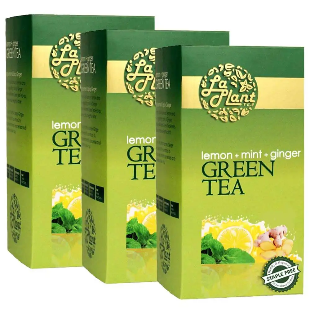 Laplant Green Tea,  25 Tea Bag(s)  Lemon, Mint & Ginger (Pack of 3)