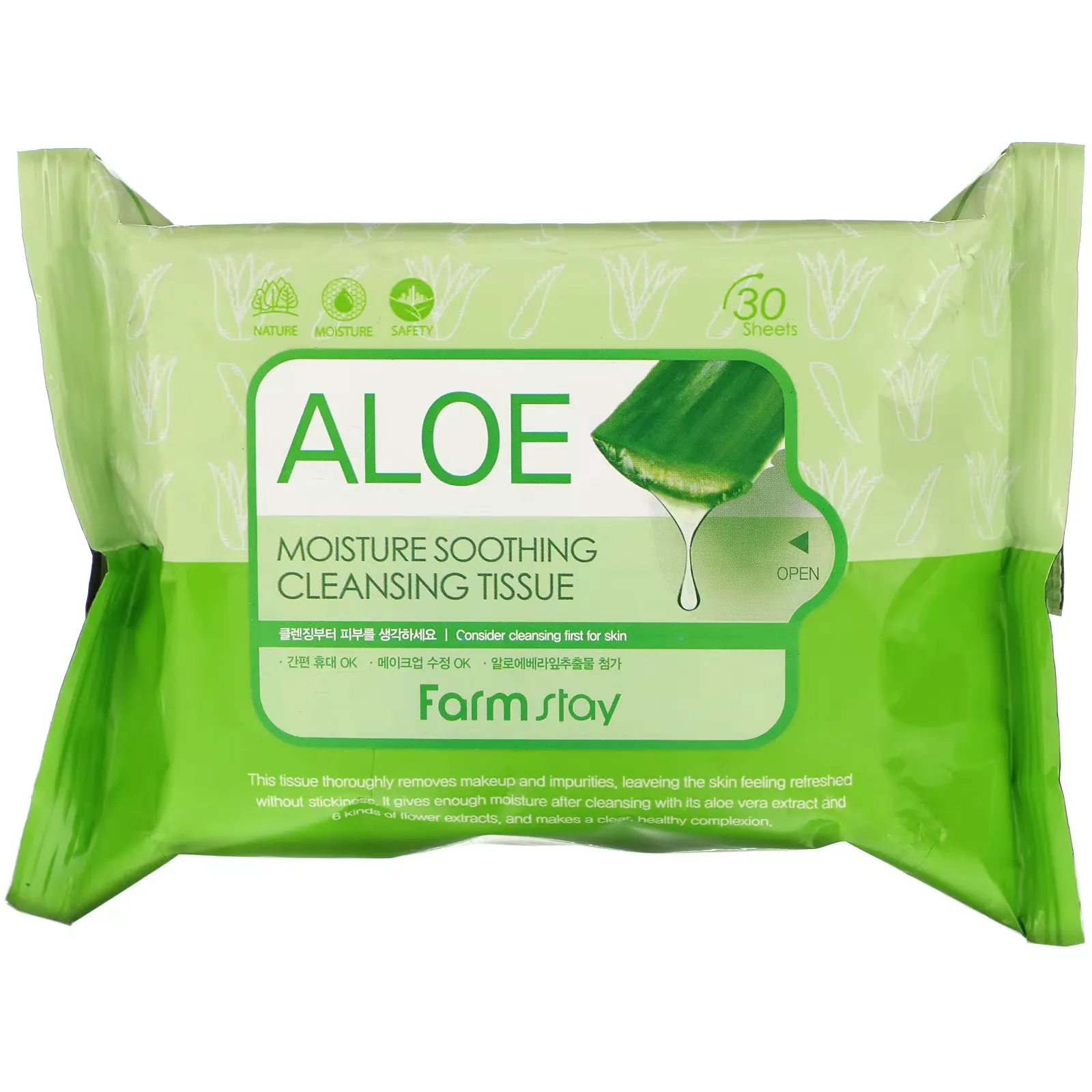 Aloe Moisture Soothing Cleansing Tissue, 30 Sheets, 120 ml