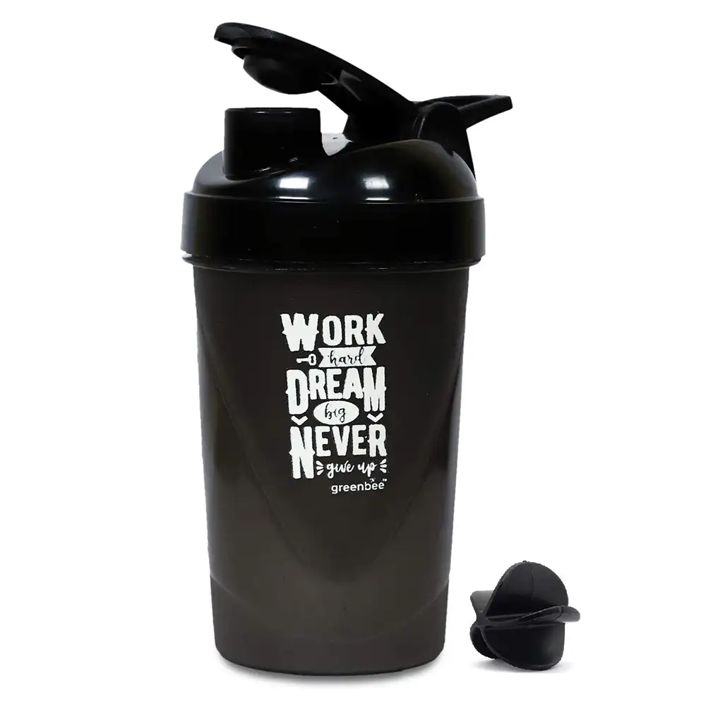 Greenbee Work Dream Never Protein Shaker,  Black with Black Cap  500 ml