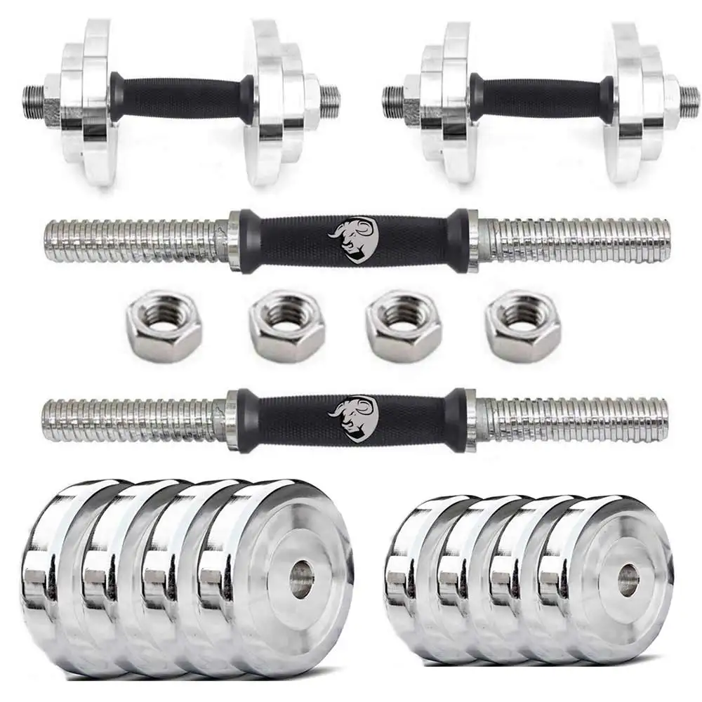 BULLAR Chrome Plated Steel Weight Adjustable Dumbbell Set,  Silver & Black  30 kg