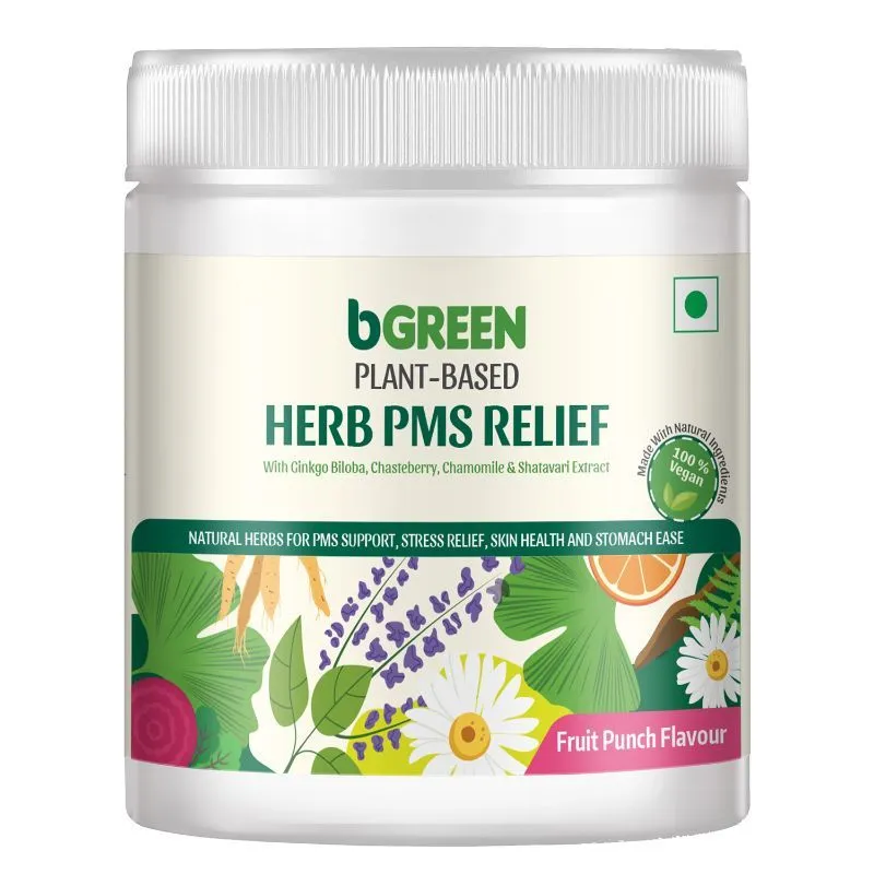 bGREEN Plant-Based Herb PMS Relief - For Stress Relief, Skin Health & Stomach Ease - Fruit Punch