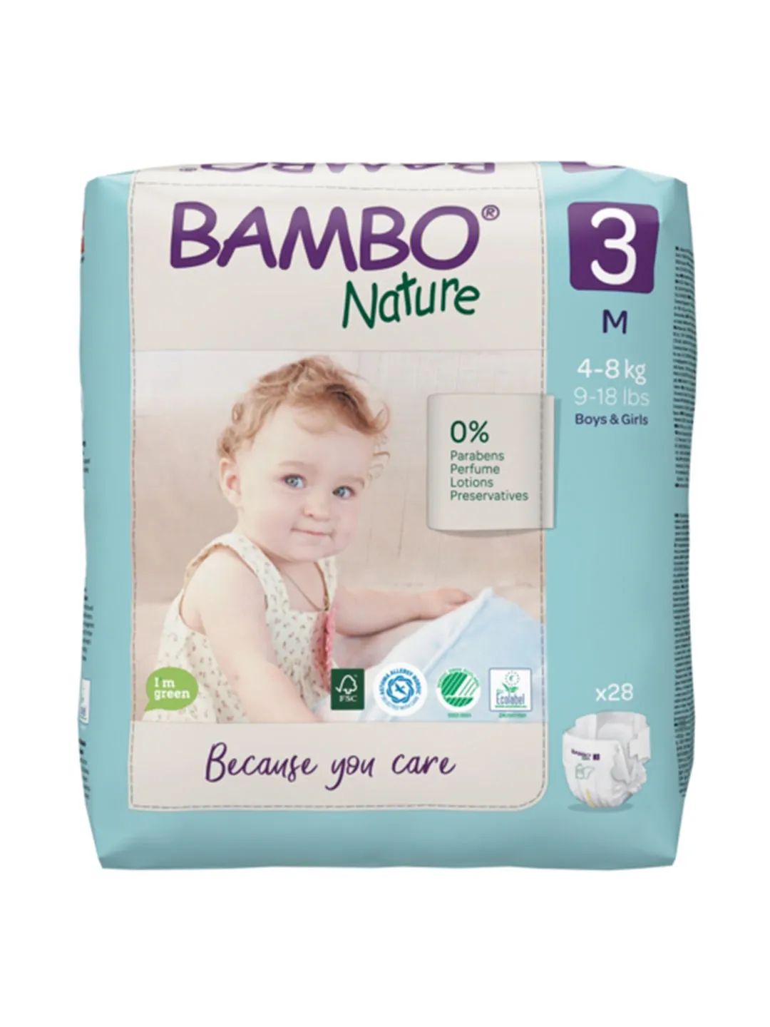 Bambo Nature Premium Baby Diapers - Medium Size, 28 Count, For Infant Baby