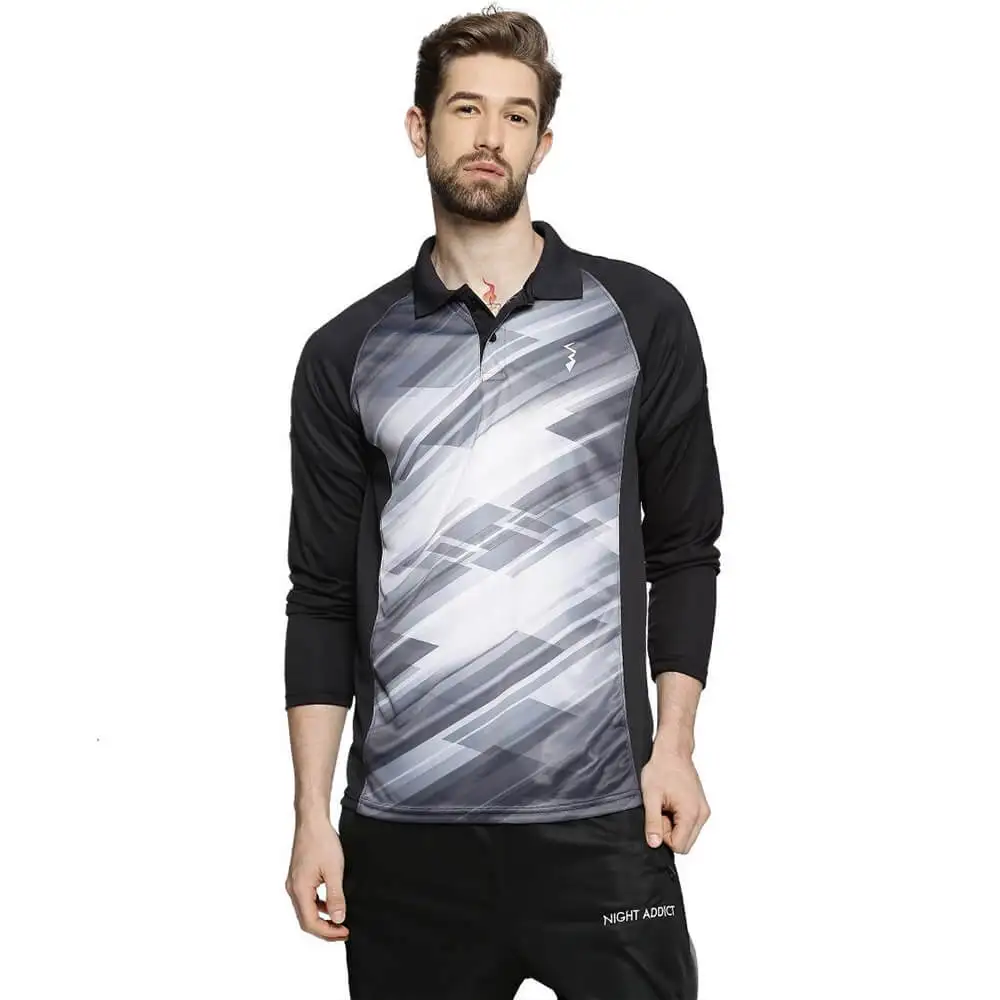 Campus Sutra Graphic Print Men Polo Neck T Shirt,  Black & White  Small