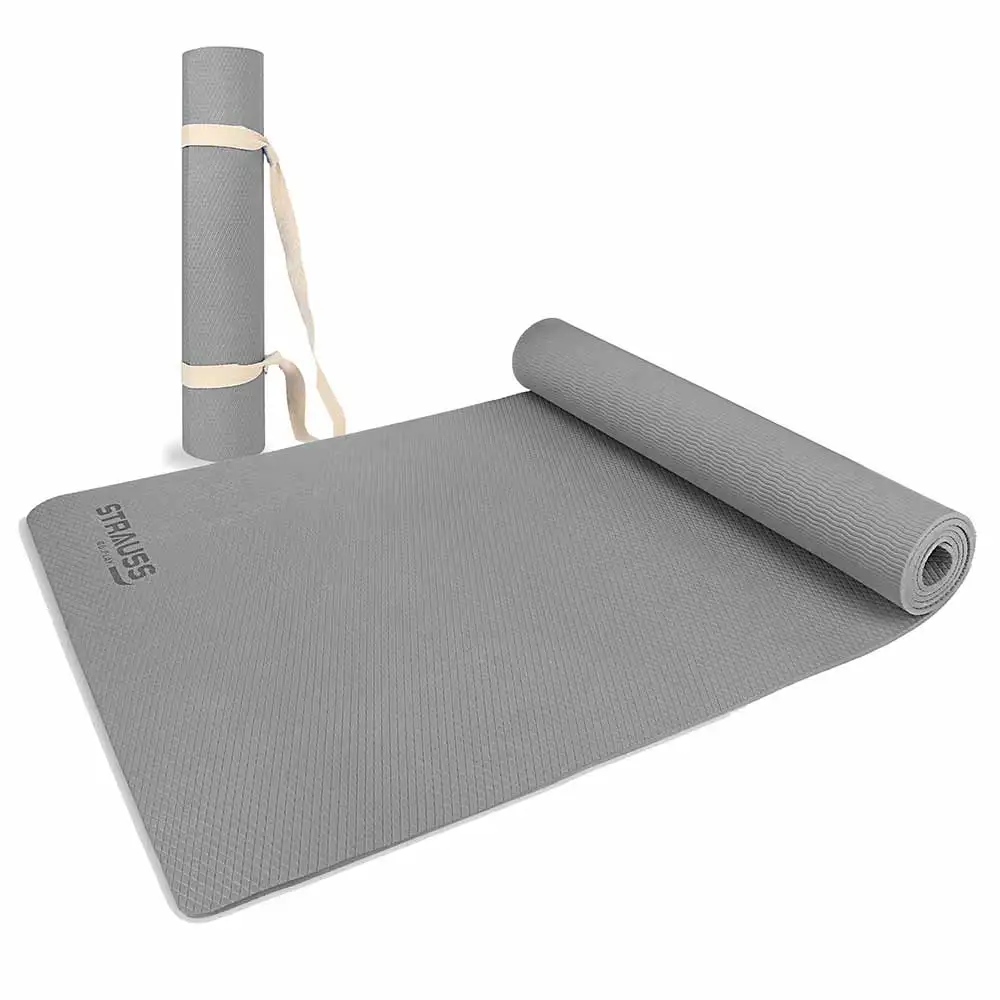 Strauss Anti Skid EVA Yoga Mat with Carry Strap,  Grey  6mm