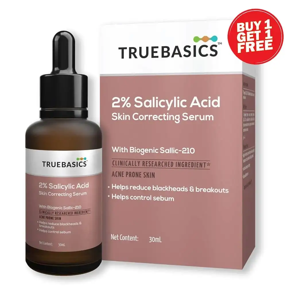 TrueBasics 2% Salicylic Acid Skin Correcting Serum with Niacinamide,  30 ml  for Acne, Acne Scars & Oil Reduction