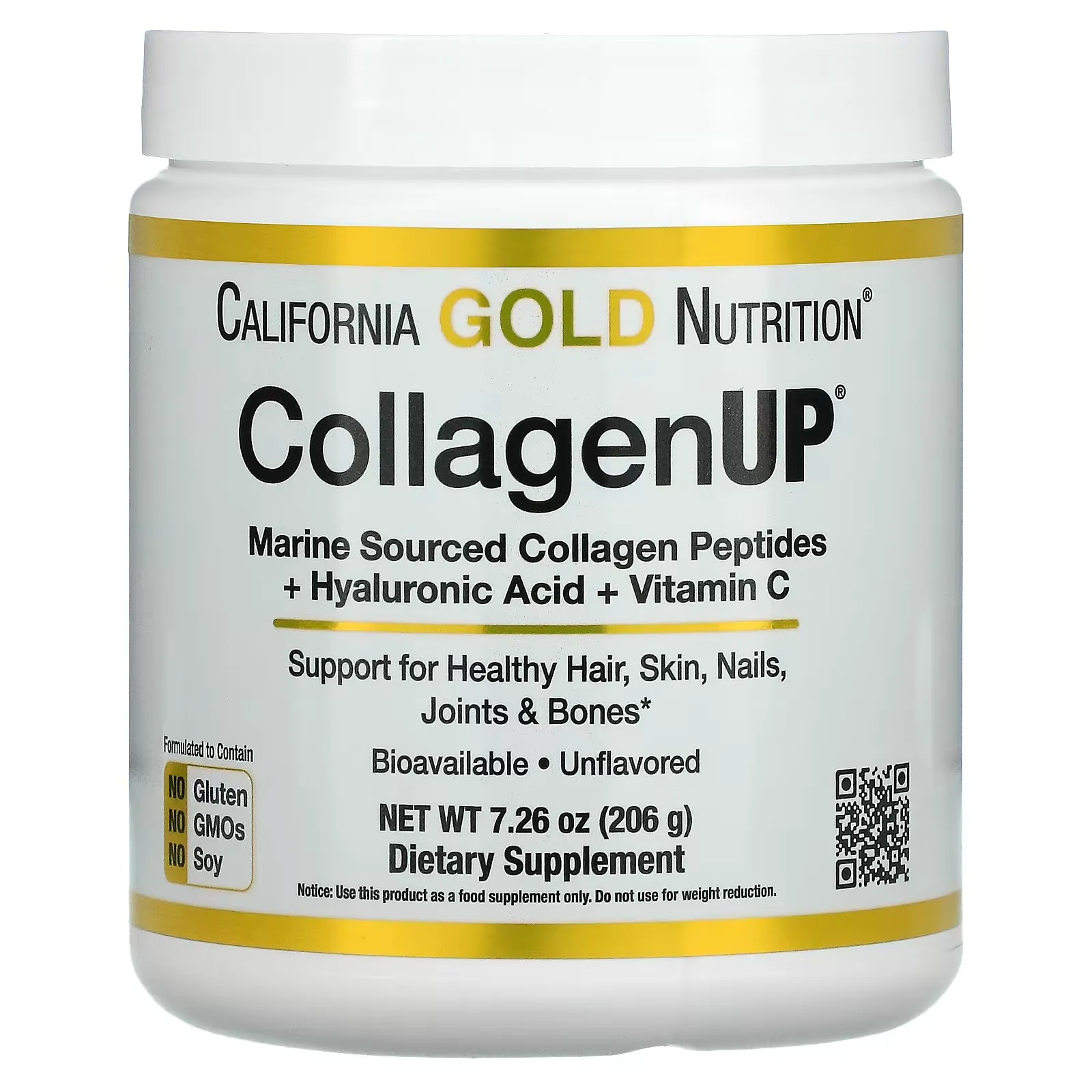 CollagenUP, Hydrolyzed Marine Collagen Peptides with Hyaluronic Acid and Vitamin C, Unflavored, 7.26 oz (206 g)