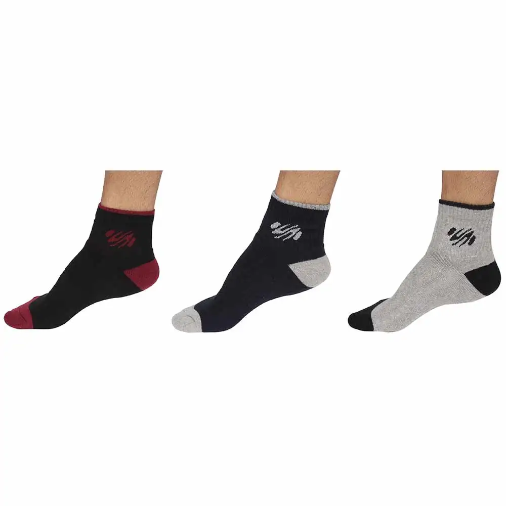 SportSoul Unisex Ankle Socks Pack of 3,  Black Maroon, Blue Grey ,Grey Black  Free Size