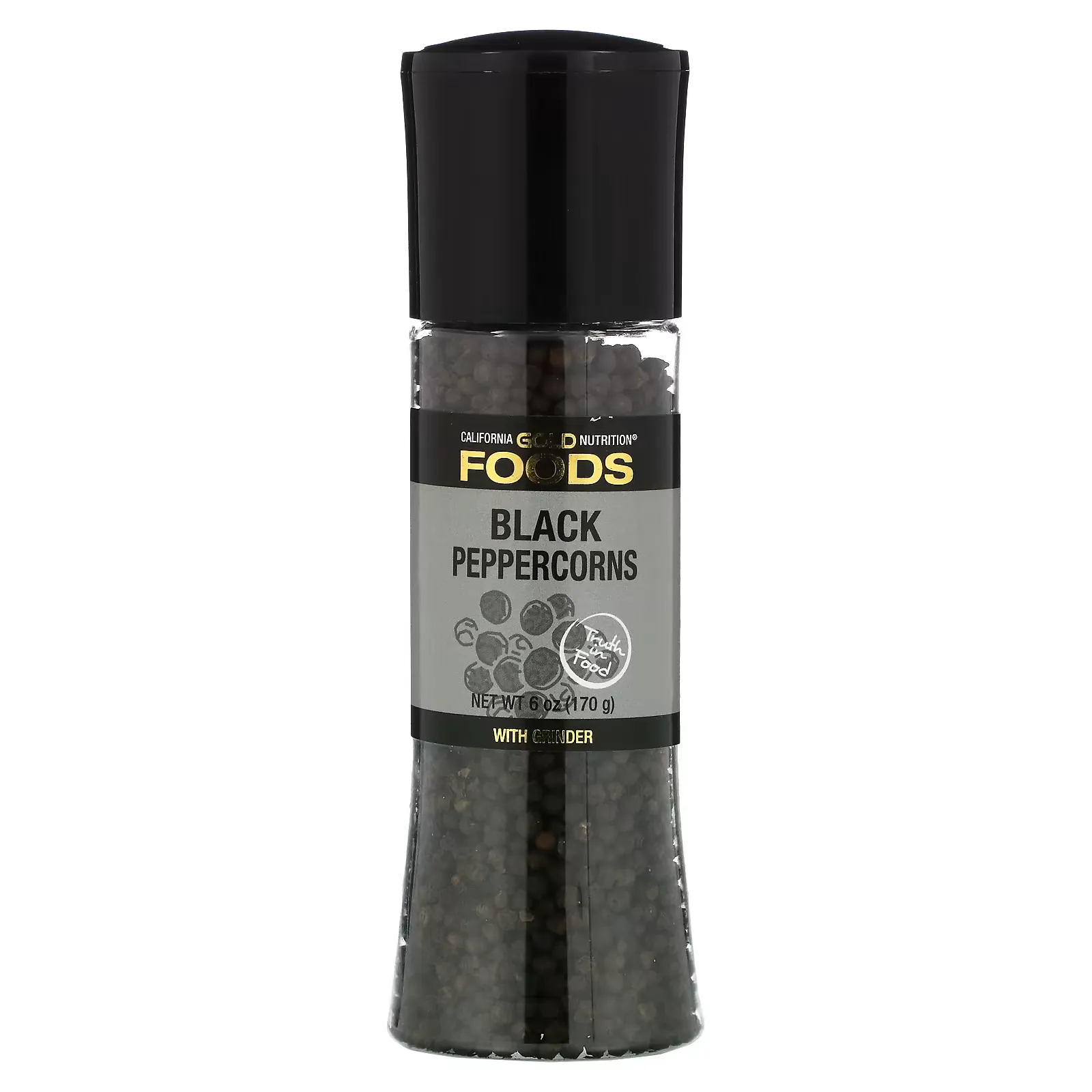 FOODS - Black Peppercorns Grinder, 6 oz (170 g)