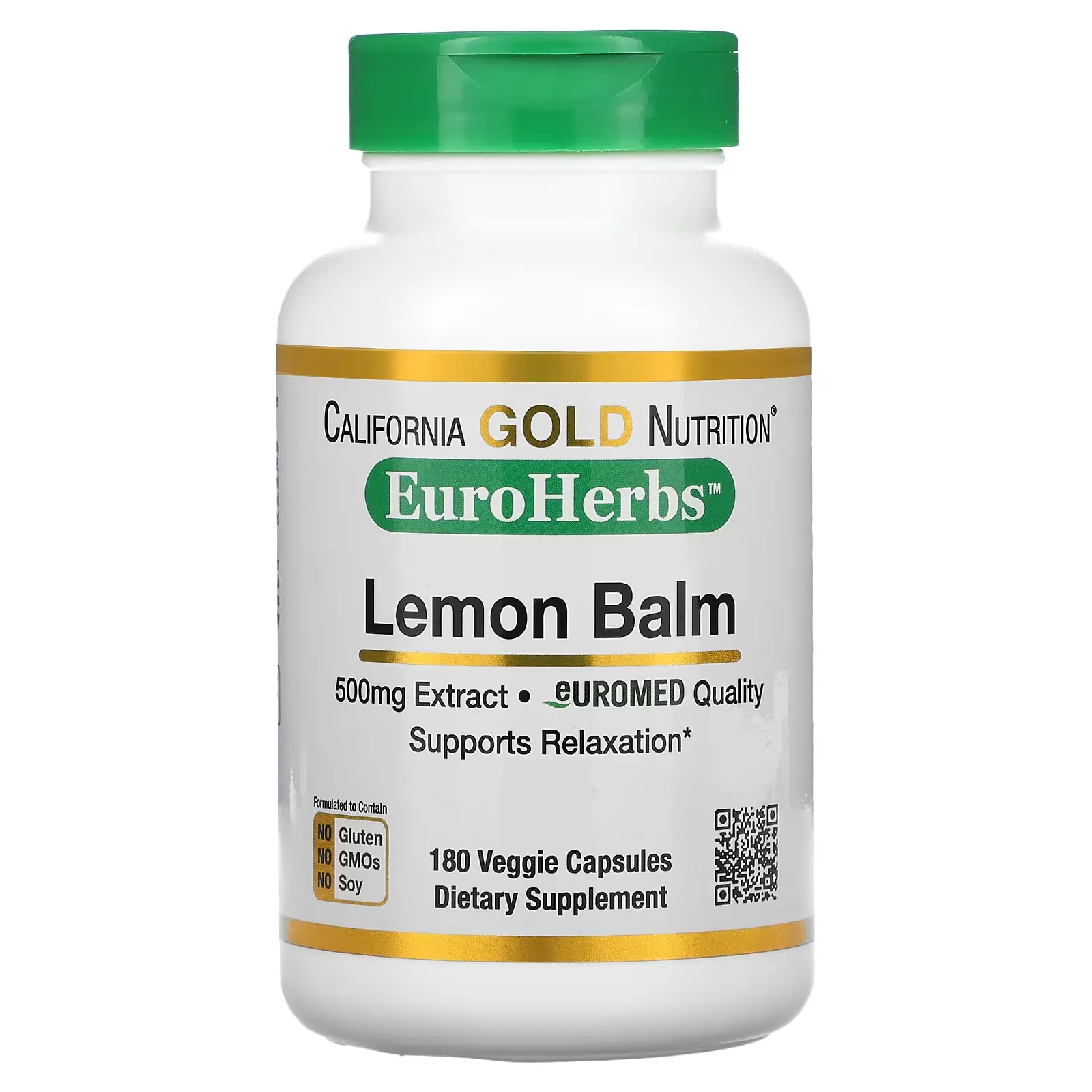 Lemon Balm Extract,  EuroHerbs, European Quality, 500 mg, 180 Veggie Capsules