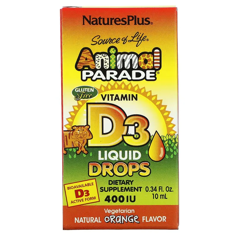 Source of Life, Animal Parade, Vitamin D3 Liquid Drops, Natural Orange, 400 IU, 0.34 fl oz (10 ml)