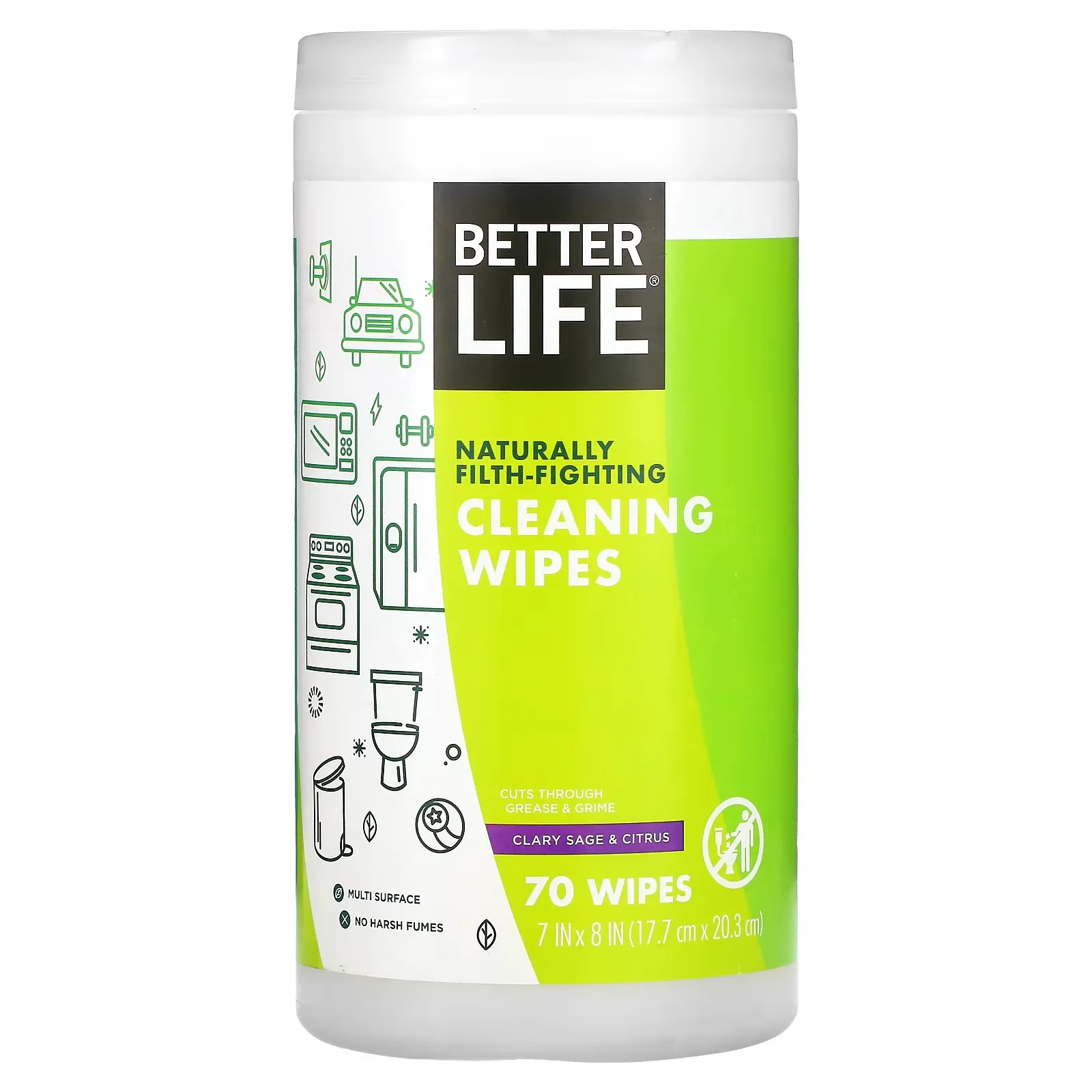 Cleaning Wipes, Clary Sage & Citrus, 70 Wipes