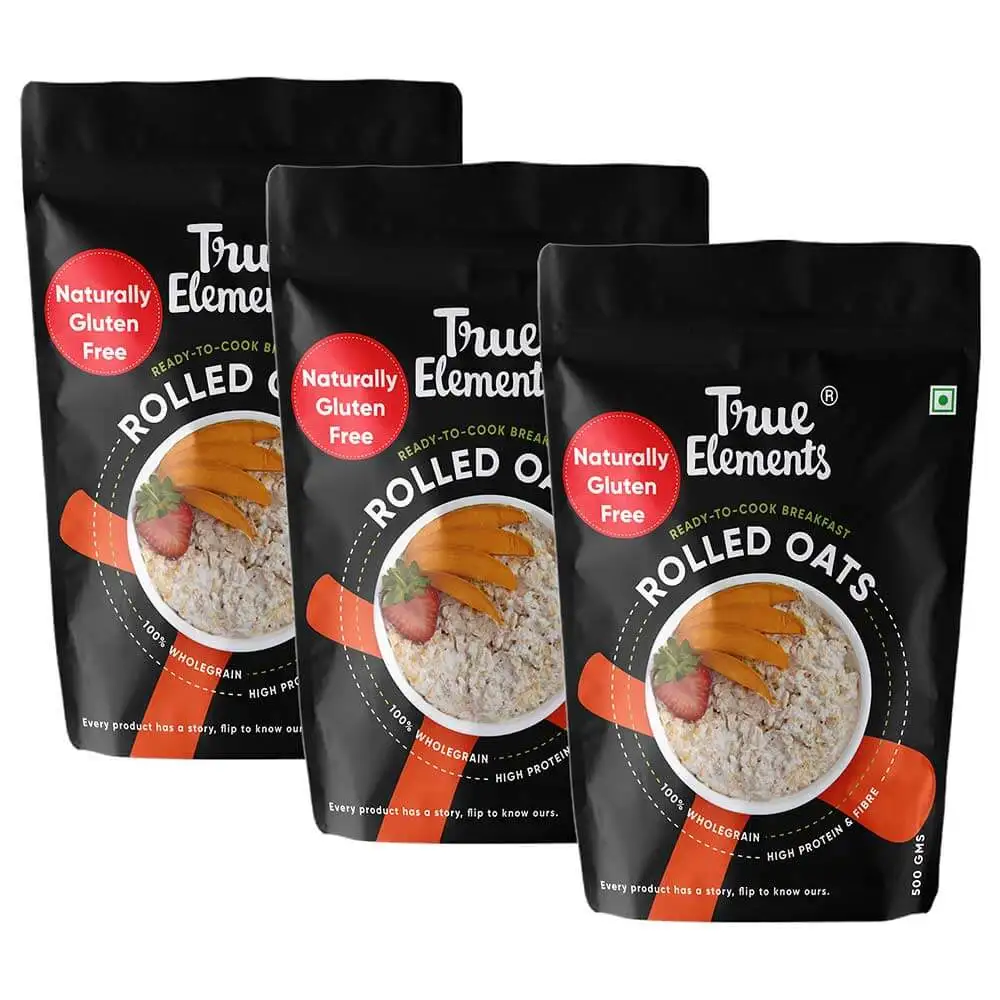 True Elements Rolled Oats (Pack of 3),  0.5 kg  Unflavoured