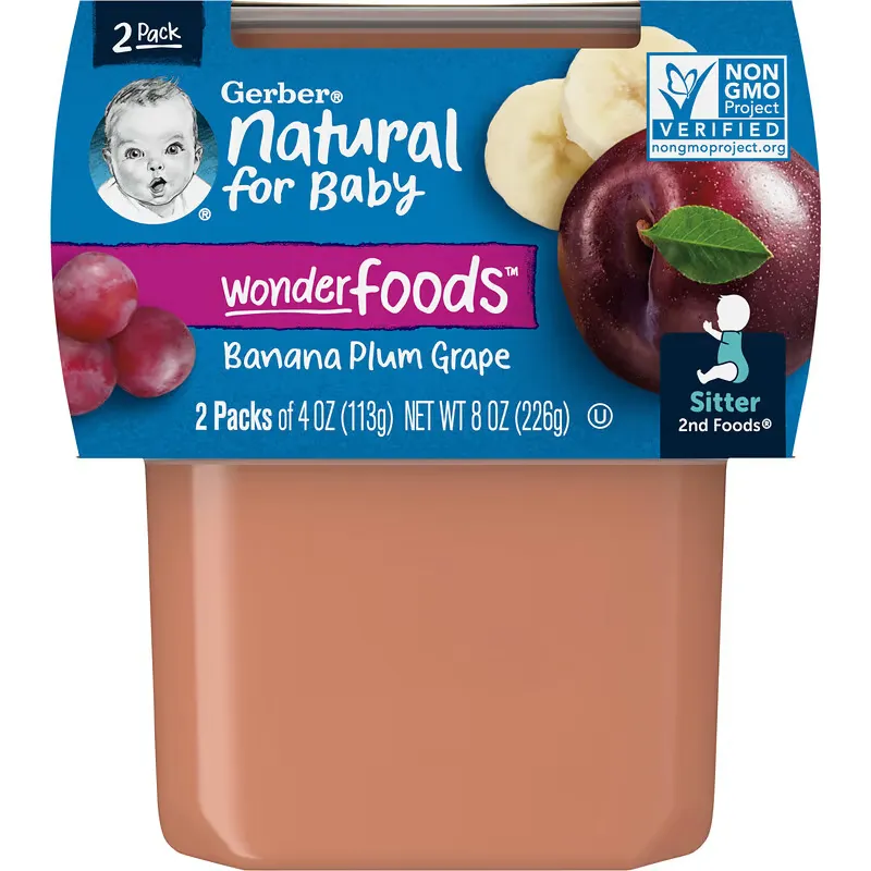 Natural for Baby, Wonder Foods, 2nd Foods, Banana Plum Grape, 2 Pack, 4 oz (113 g) Each