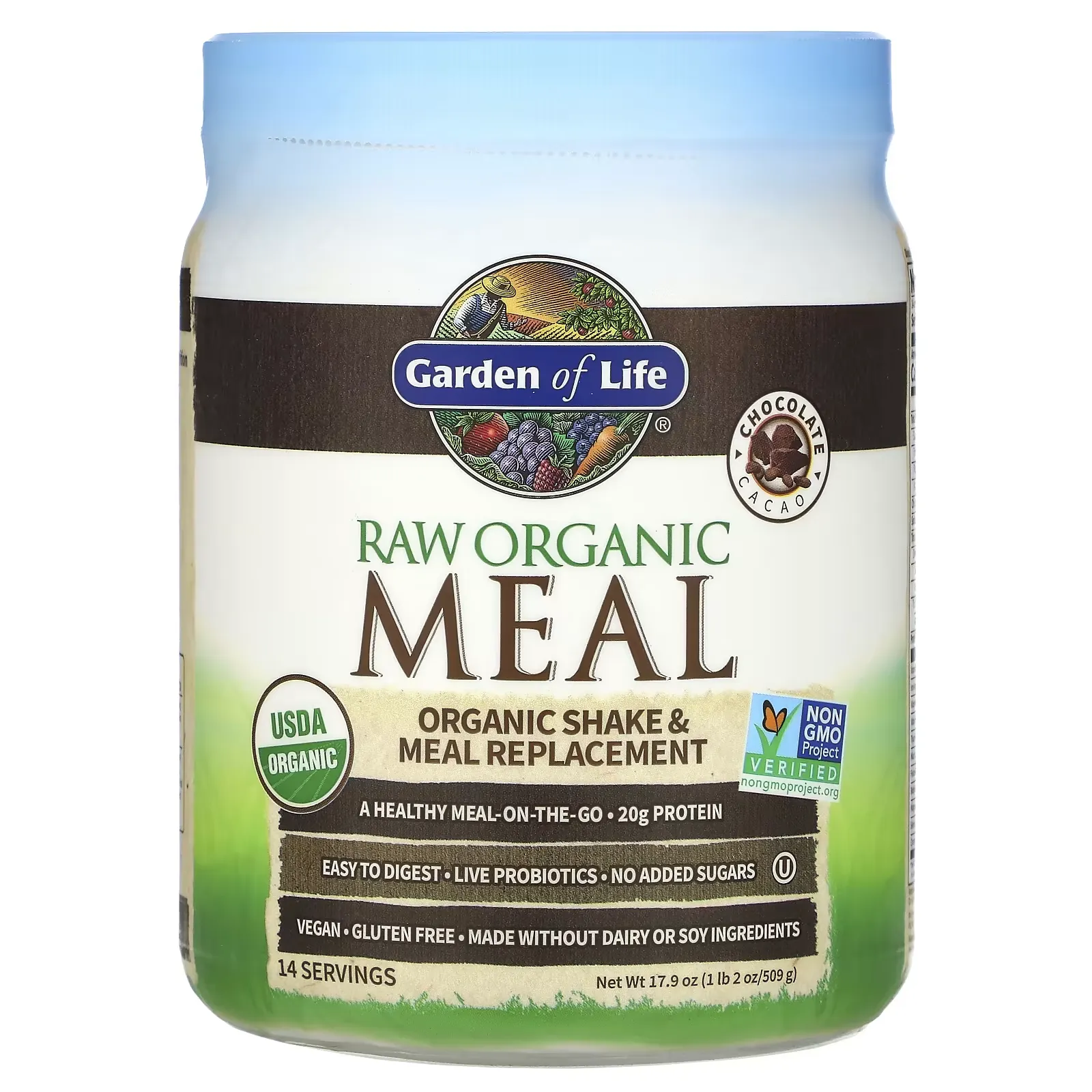 RAW Organic Meal, Shake & Meal Replacement, Chocolate Cacao, 1 lb 2 oz (509 g)