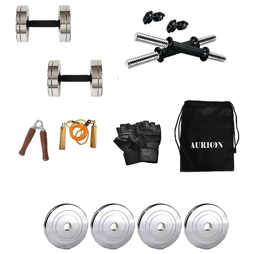 Aurion Steel Combo Home Gym Set with Accessories (Combo of 5) 12 Kg (Multicolour)