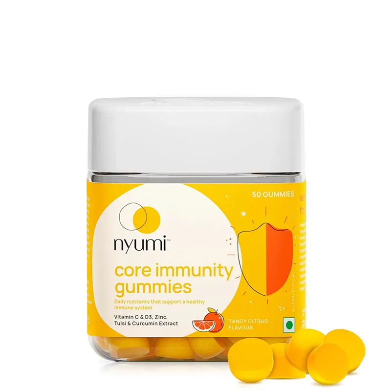 Nyumi Core Immunity Gummies with Vit C, D3, Curcumin, Zinc, Tulsi