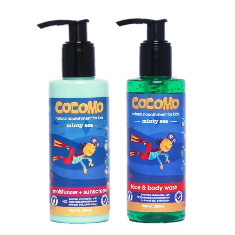 Cocomo Natural Kids Skin Care Combo - Minty Sea Body Wash + Sunscreen Lotion SPF 15