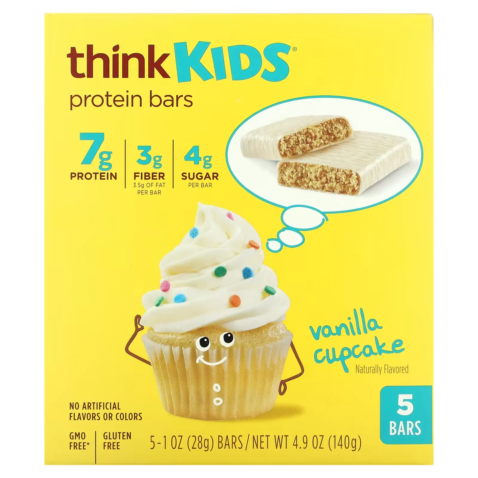 ThinkKids, Protein Bars, Vanilla Cupcake, 5 Bars, 1 oz (28 g) Each