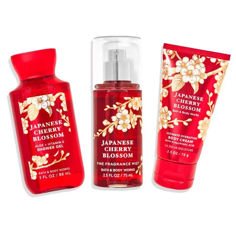 Bath & Body Works Japanese Cherry Blossom Shower Gel, Body Cream & Fragrance Mist Travel Size Combo