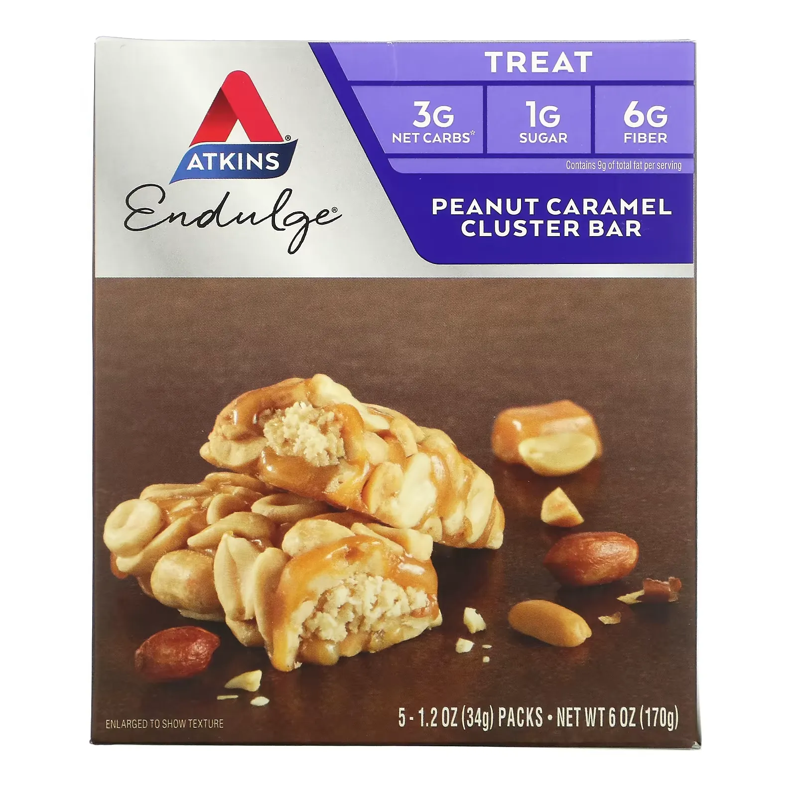 Treat, Endulge, Peanut Caramel Cluster, 5 Bars, 1.2 oz (34 g) Each