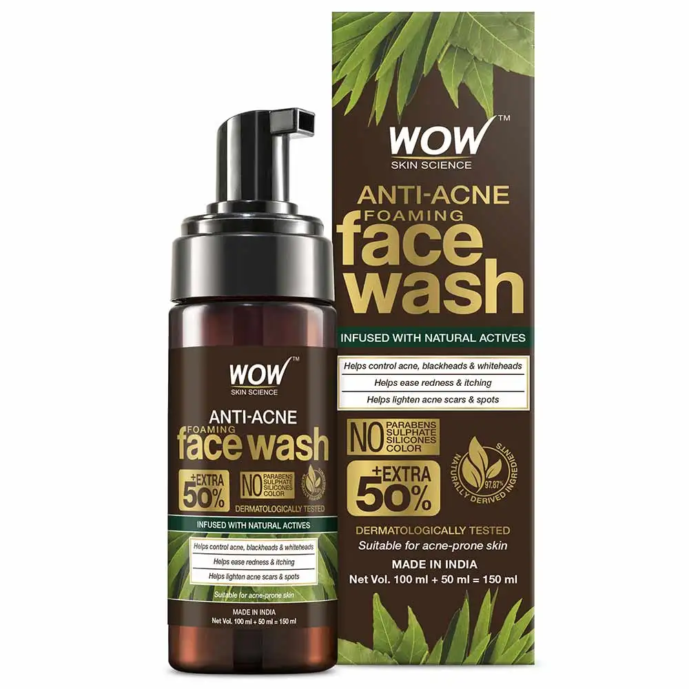 WOW Skin Science Anti-Acne Foaming Face Wash,  100 ml  for Acne-Prone Skin