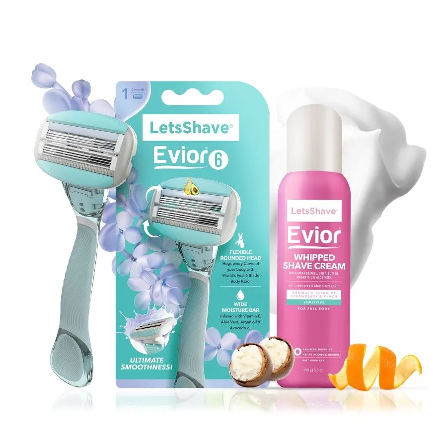 LetsShave Evior 6 Trial Kit for Sensitive Skin ( Handle + Blade + Whipped Shave Cream)