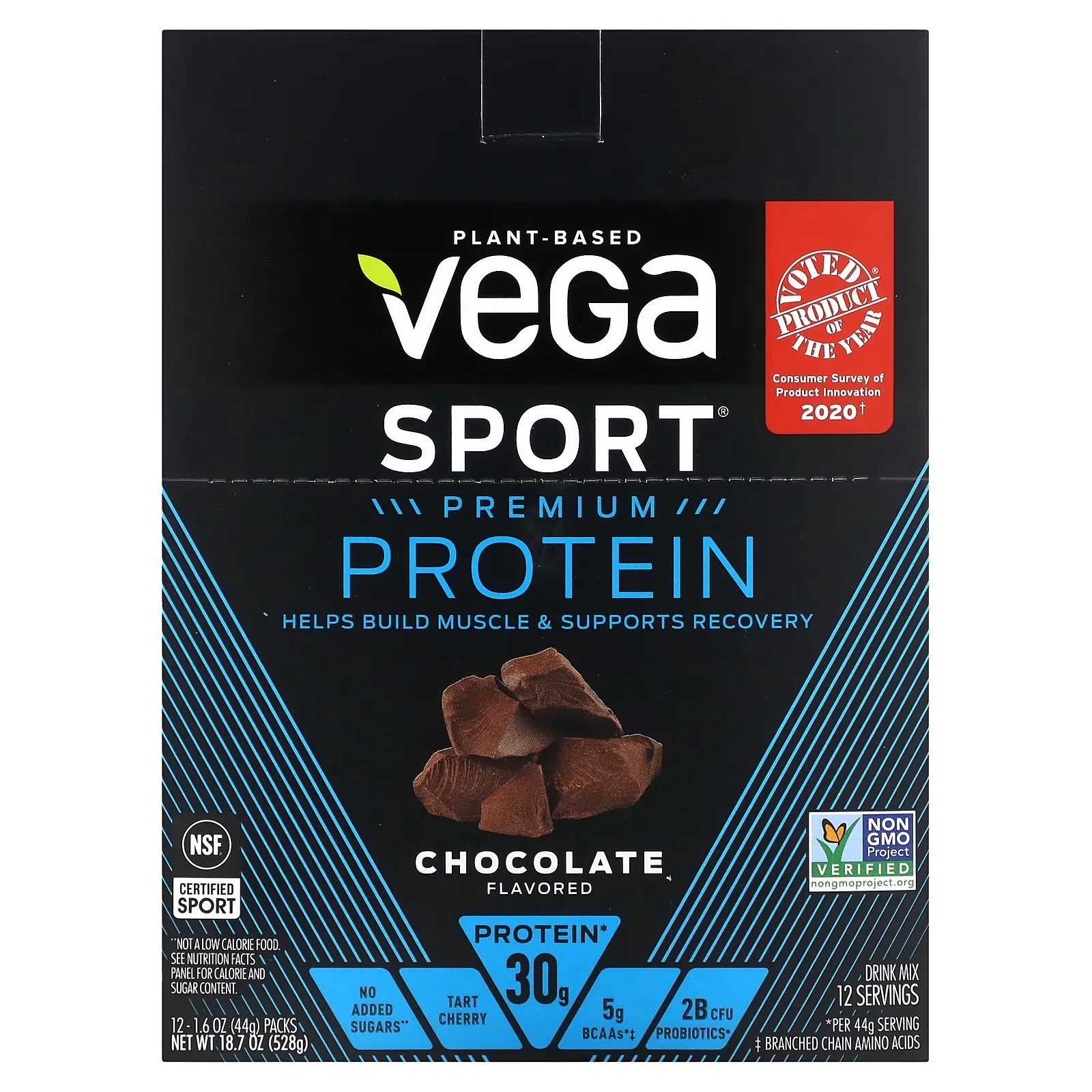 Sport, Plant-Based Premium Protein, Chocolate, 12 Pack, 1.6 oz (44 g) Each