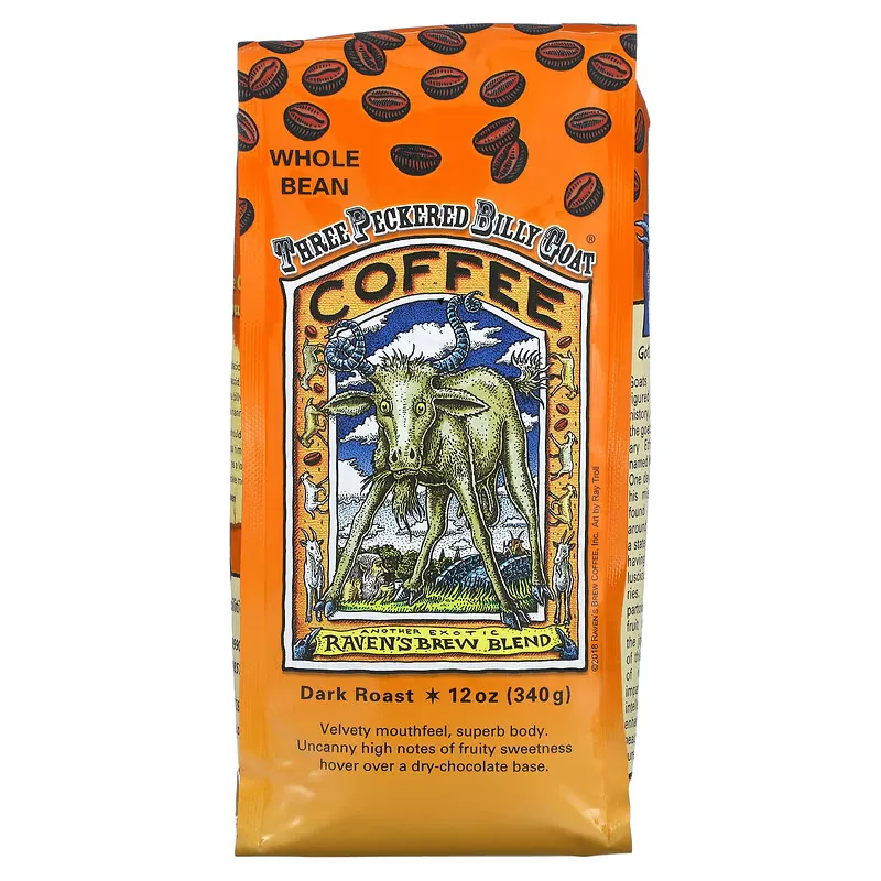 Three Peckered Billy Goat Coffee, Whole Bean, Dark Roast, 12 oz (340 g)