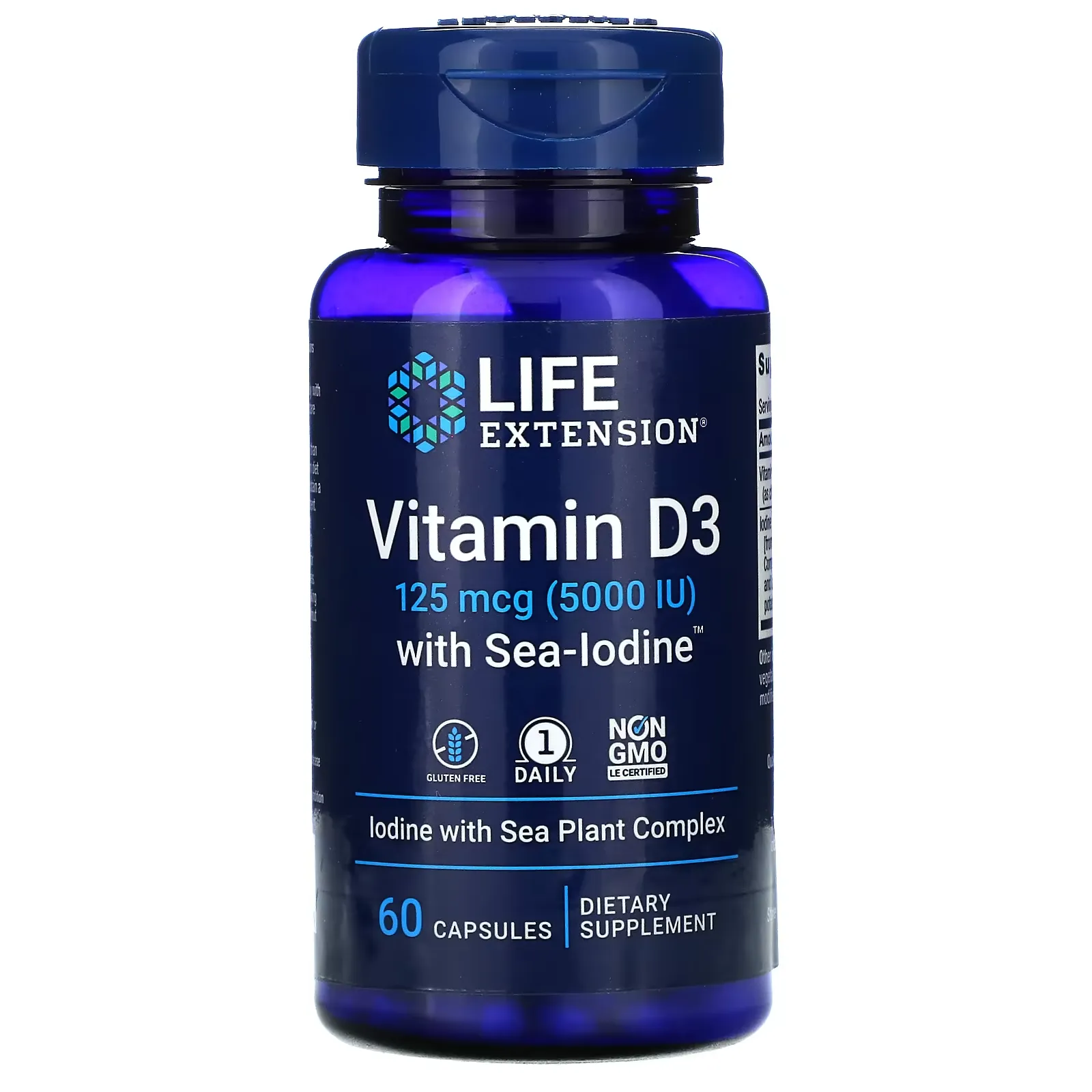 Vitamin D3 with Sea-Iodine, 125 mcg (5,000 IU), 60 Capsules