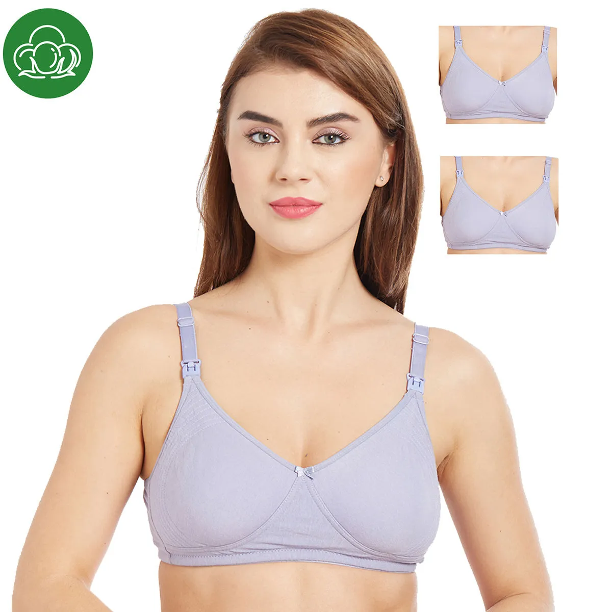 Inner Sense Organic Cotton Antimicrobial Nursing Bra Pack of 3 - Purple