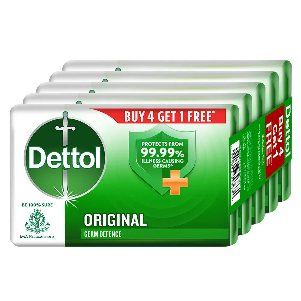 Dettol Original Germ Protection Bathing Soap Bar Buy 4 Get 1 Free