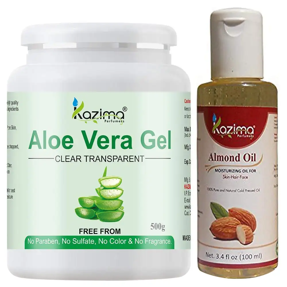 Kazima Aloe Vera Gel 500 gm & Almond Oil 100 ml Combo,  2 Piece(s)/Pack  All Skin Type